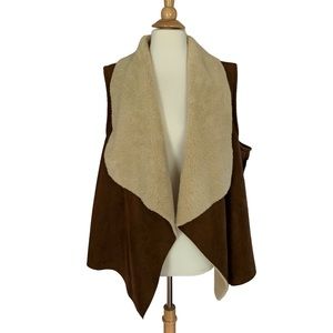 Chaps Women Sz.2X Sherpa Faux Suede Shearling Vest NEW